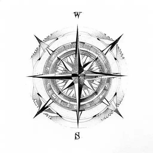 Compass,mountain, sea, sky tattoo design idea