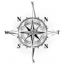 Compass,mountain, sea, sky tattoo design idea