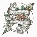 Philippians 4:13 cursive with cros  tattoo design idea