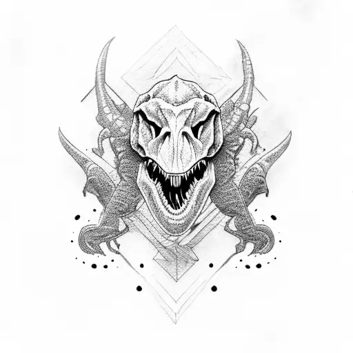 dinosaur with skull win tattoo design idea