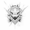 dinosaur with skull win tattoo design idea