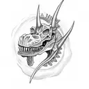 dinosaur with skull win tattoo design idea