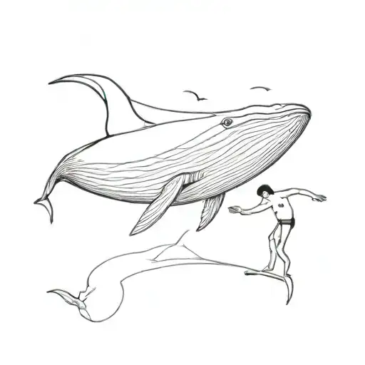 a diver doing snorkeling with a blue whale in Mirissa, Sri Lanka  tattoo design idea