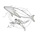 a scuba diver doing snorkeling with a blue whale in Mirissa, Sri Lanka  tattoo design idea