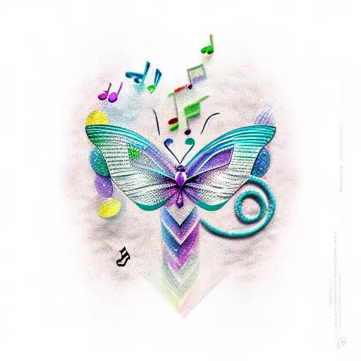 A musical note transforming into a butterfly tattoo design idea