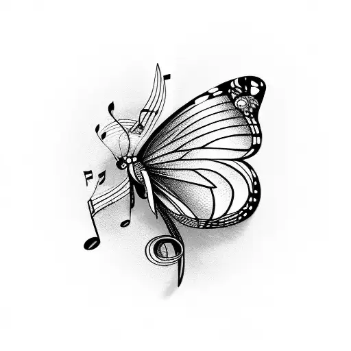 A musical note transforming into a butterfly tattoo design idea