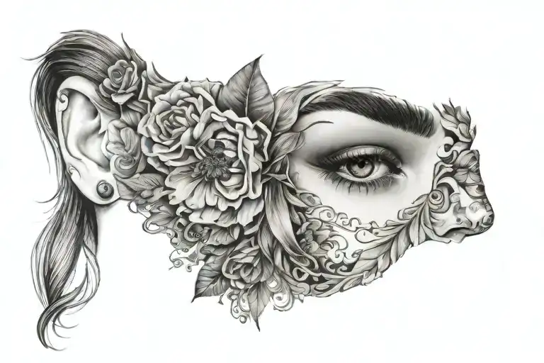 women half face tattoo design idea