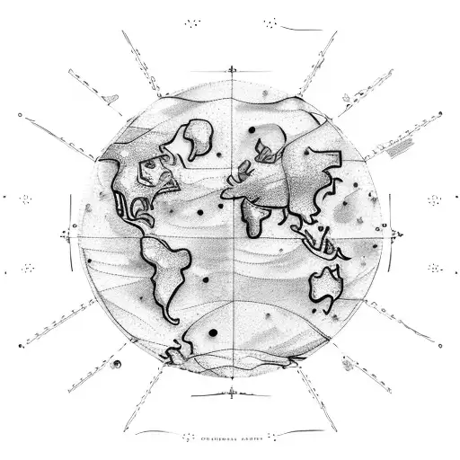 A map of the world with constellations forming the shape of Gemini tattoo design idea