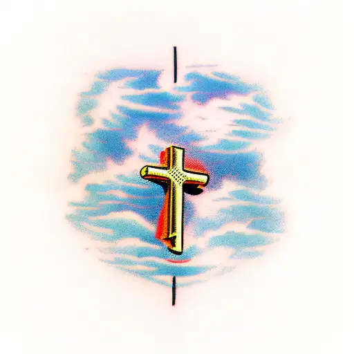 cross with clouds around it tattoo design idea