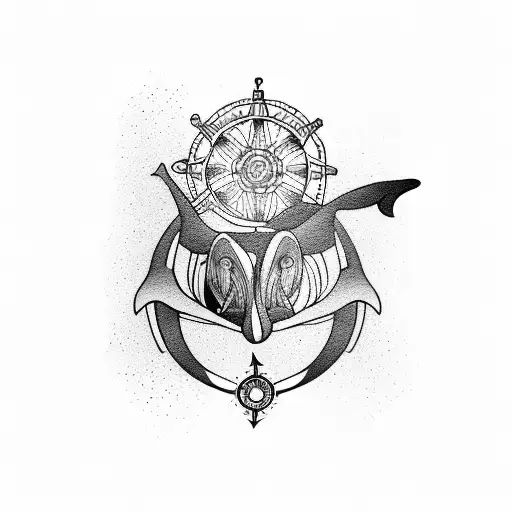 nautical map with orca whales  tattoo design idea