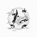nautical map with orca whales  tattoo design idea