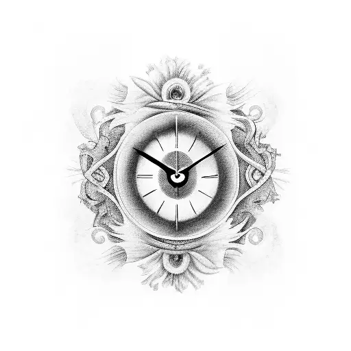A unique design combining datters øje (daughter's eye), søns vinge (son's wing), and an ur (clock) to represent the bond between family and the passing of time tattoo design idea
