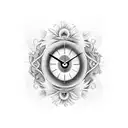 A unique design combining datters øje (daughter's eye), søns vinge (son's wing), and an ur (clock) to represent the bond between family and the passing of time tattoo design idea