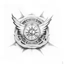 A unique design combining datters øje (daughter's eye), søns vinge (son's wing), and an ur (clock) to represent the bond between family and the passing of time tattoo design idea
