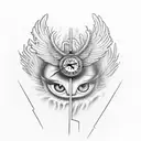 A unique design combining datters øje (daughter's eye), søns vinge (son's wing), and an ur (clock) to represent the bond between family and the passing of time tattoo design idea