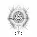 A unique design combining datters øje (daughter's eye), søns vinge (son's wing), and an ur (clock) to represent the bond between family and the passing of time tattoo design idea