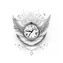 A unique design combining datters øje (daughter's eye), søns vinge (son's wing), and an ur (clock) to represent the bond between family and the passing of time tattoo design idea