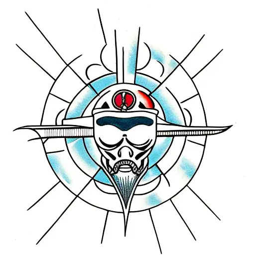 faceless red ancient sun asymmetric  tattoo design idea