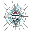 faceless red ancient sun asymmetric  tattoo design idea