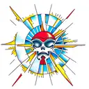 faceless red ancient sun asymmetric  tattoo design idea