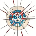 faceless red ancient sun asymmetric  tattoo design idea