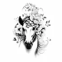 horse with flowers tattoo design idea
