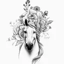 horse with flowers tattoo design idea
