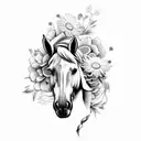 horse with flowers tattoo design idea