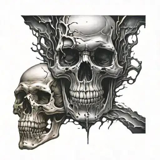 half happy face half skull melting tattoo design idea