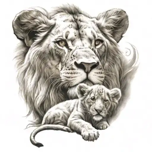 Lion with his lion cub tattoo design idea