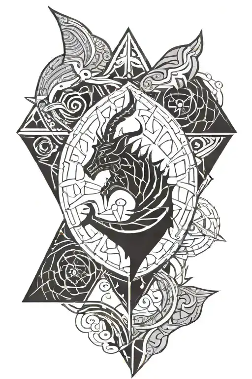 half sleeve tattoo featuring skyrim symbol  tattoo design idea