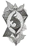 half sleeve tattoo featuring skyrim symbol  tattoo design idea