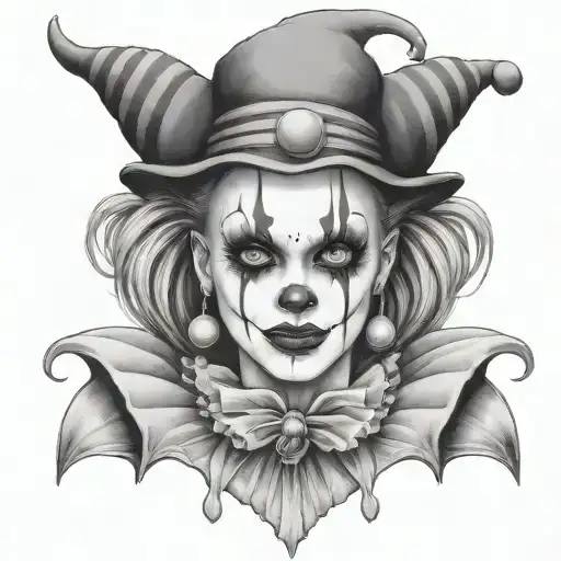 gothic clown woman from the front tattoo design idea