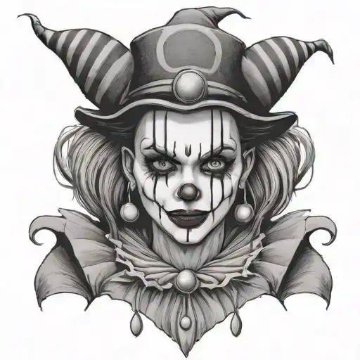 gothic clown woman from the front tattoo design idea