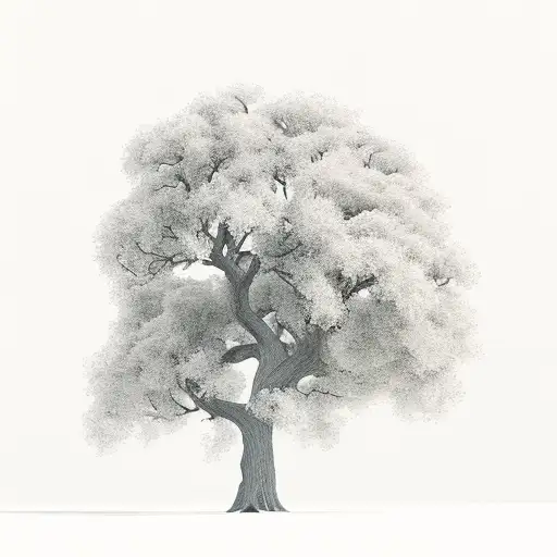 windy oak tree with all its leaves tattoo design idea