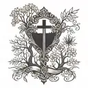cross, trees, banner tattoo tattoo design idea