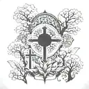 cross, trees, banner tattoo tattoo design idea