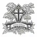 cross, trees, banner tattoo tattoo design idea