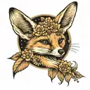 fennec fox with flowers and a small moon and sun tattoo design idea