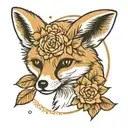 fennec fox with flowers and a small moon and sun tattoo design idea