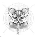 lightsaber, music , cat, balance , fine line tattoo design idea