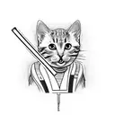 lightsaber, music , cat, balance , fine line tattoo design idea