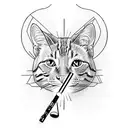 lightsaber, music , cat, balance , fine line tattoo design idea