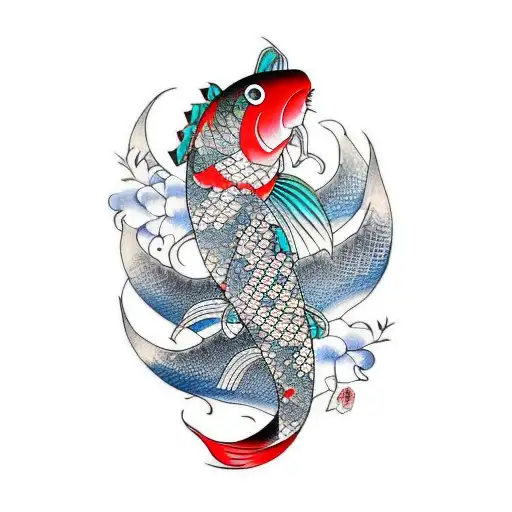 Carpa Sticker - Koi Fish Tattoo Designs - (296x420) Png Clipart Download