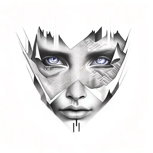 Eyes with mountains in pupils with the letters visionary around the eyes tattoo design idea