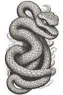 a snake coiled around a shotgun barrel that shot out dice smoke around barrel and facing down   tattoo design idea