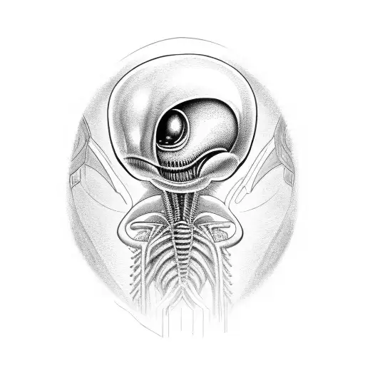 alien with a little bit of torso showing standing sideways, his head turned towards. Looking forward  tattoo design idea