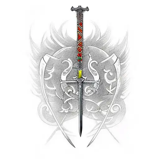 sword with last name lockhart on the sword tattoo design idea