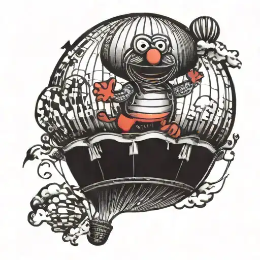 Elmo in a hot air balloon tattoo design idea