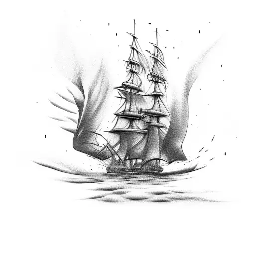 ship in fire tattoo design idea